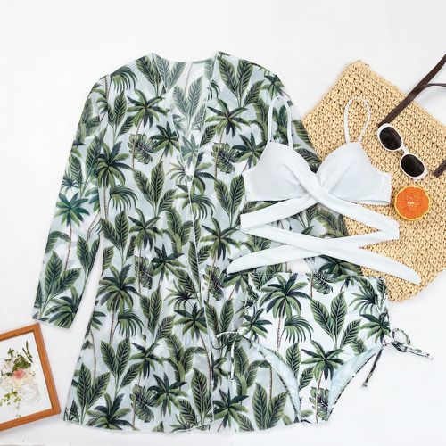 Pièces Bikini à imprimé plante & Kimono - SHEIN - Modalova