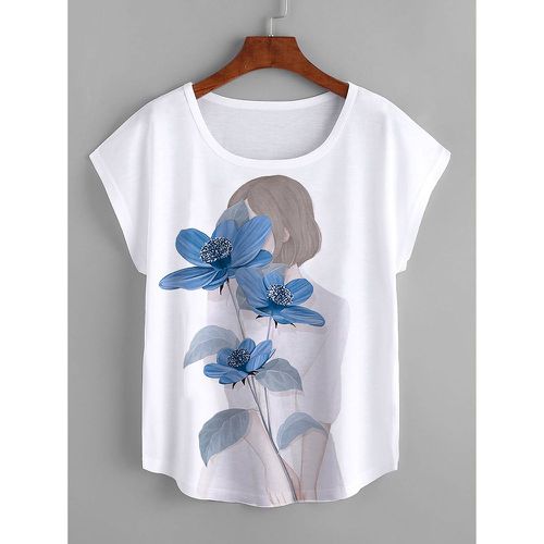 T-shirt avec imprimé figure et fleurs - SHEIN - Modalova