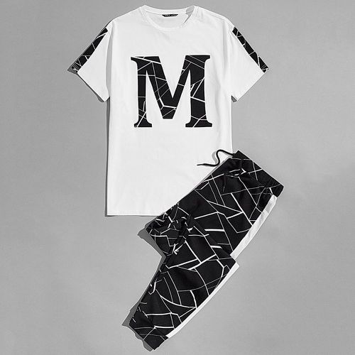 Ensemble top avec imprimé géométrique et pantalon de survêtement - SHEIN - Modalova