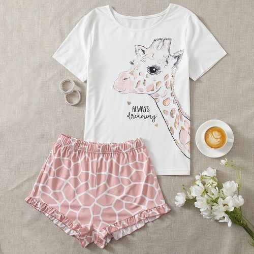 Ensemble de pyjama avec imprimé girafe et lettres - SHEIN - Modalova