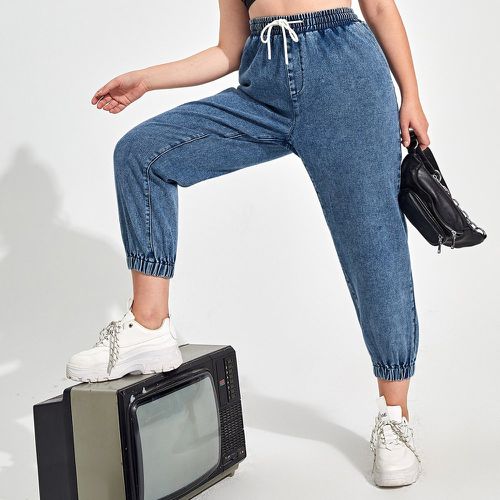 Pantalon de survêtement en jean taille haute avec poches - SHEIN - Modalova