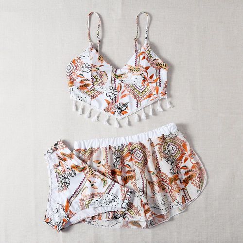 Pièces Bikini à imprimé floral et géométrie avec franges - SHEIN - Modalova