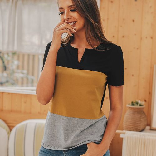 T-shirt avec col blazer et blocs de couleurs - SHEIN - Modalova