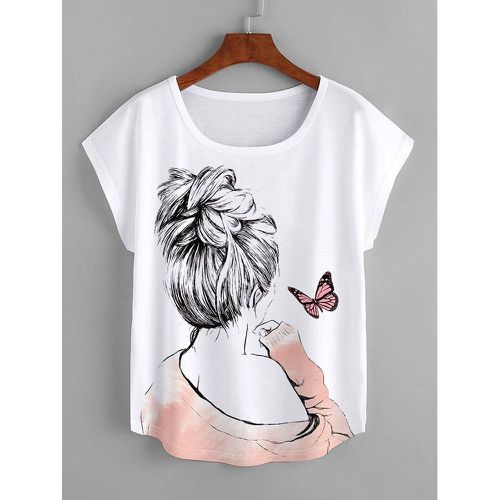 T-shirt figure et à imprimé papillon - SHEIN - Modalova