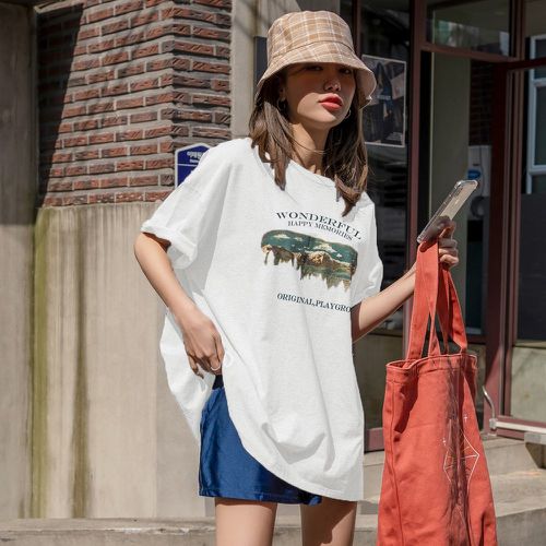 T-shirt oversize à imprimé montagne et lettre - SHEIN - Modalova