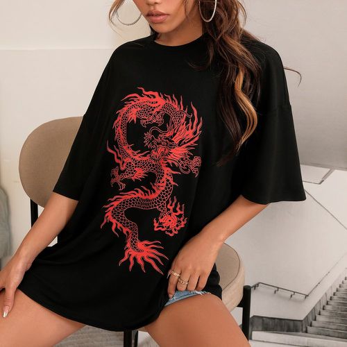 T-shirt long oversize avec motif dragon - SHEIN - Modalova