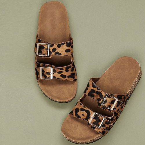 Pantoufles à double boucles à orteils exposés avec imprimé léopard - SHEIN - Modalova