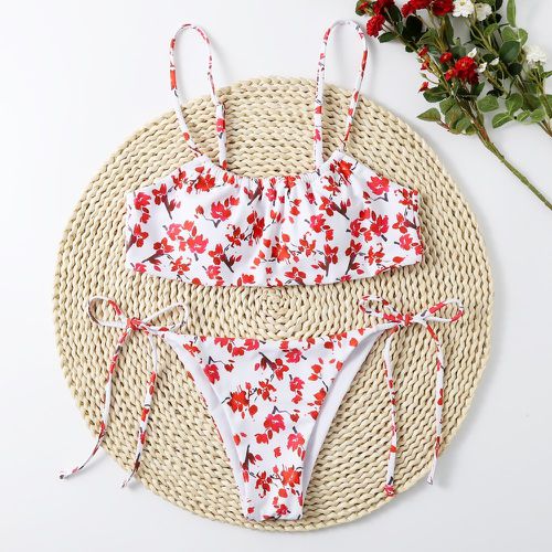 Bikini avec imprimé fleur aléatoire et nœud - SHEIN - Modalova