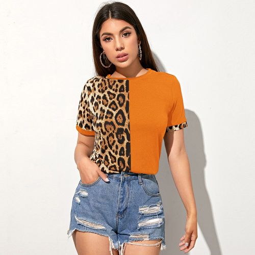 T-shirt avec blocs de couleurs à imprimé léopard - SHEIN - Modalova