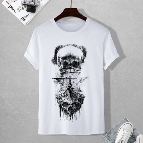 T-shirt à imprimé tête de mort et bateau - SHEIN - Modalova