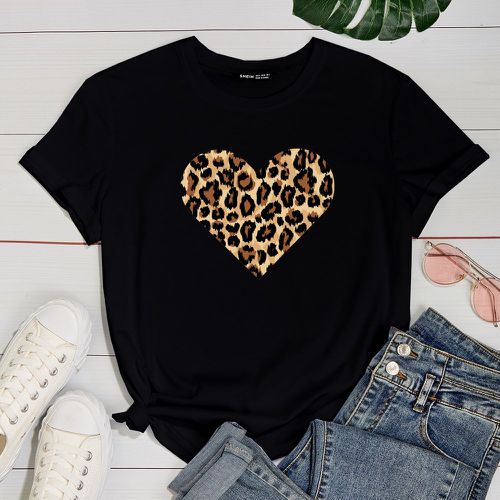T-shirt à imprimé cœur léopard - SHEIN - Modalova