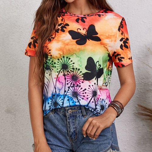T-shirt à imprimé plante et papillon - SHEIN - Modalova