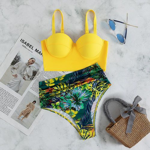 Bikini push-up fleuri à tropical à ruché - SHEIN - Modalova