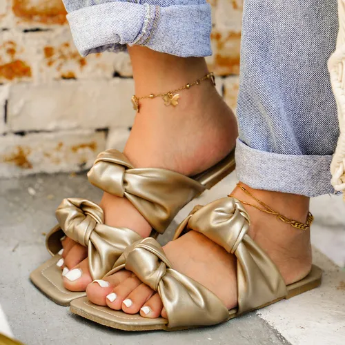 Sandales plates métallique à nœud - SHEIN - Modalova