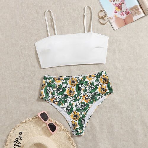 Bikini à imprimé feuille et floral taille haute - SHEIN - Modalova