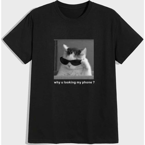 Homme T-shirt chat et slogan - SHEIN - Modalova