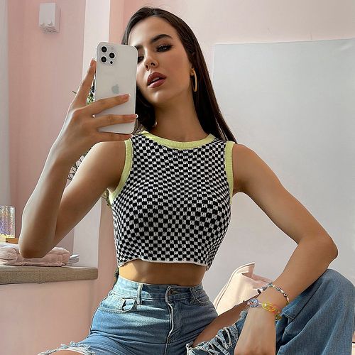 Top en tricot à motif damier - SHEIN - Modalova