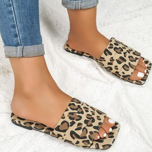 Sandales plates avec motif léopard - SHEIN - Modalova