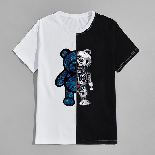 T-shirt bicolore avec imprimé ours - SHEIN - Modalova