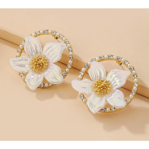 Boucles d'oreilles design fleur avec perle et strass - SHEIN - Modalova