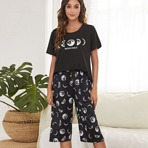 Ensemble de pyjama pantalon et top à imprimé lettre et lune - SHEIN - Modalova