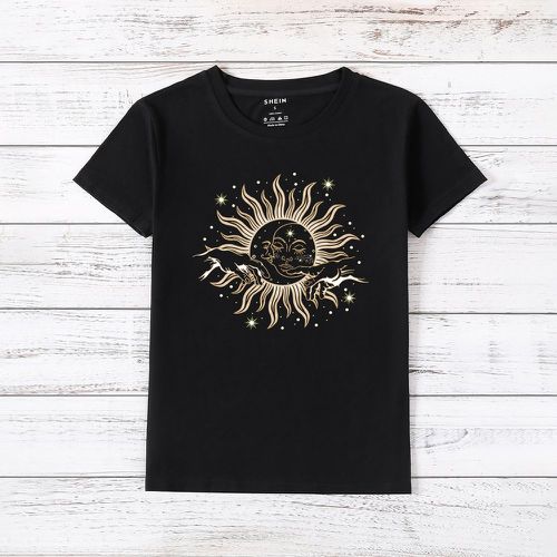 T-shirt à imprimé main & soleil et lune - SHEIN - Modalova