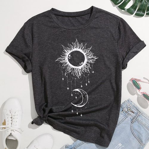 T-shirt avec imprimé lune abstraite - SHEIN - Modalova
