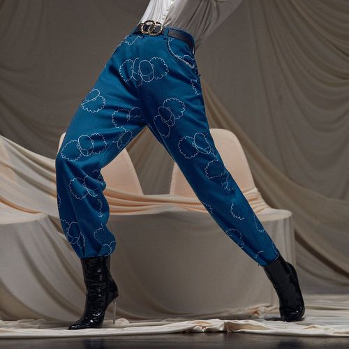 Pantalon ample à imprimé graphique à ourlet effiloché (sans ceinture) - SHEIN - Modalova