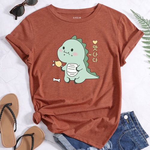 T-shirt à motif dinosaure dessin animé à lettres coréennes graphique - SHEIN - Modalova