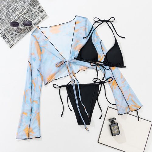 Pièces Bikini ras-du-cou triangulaire à nœud & Kimono - SHEIN - Modalova