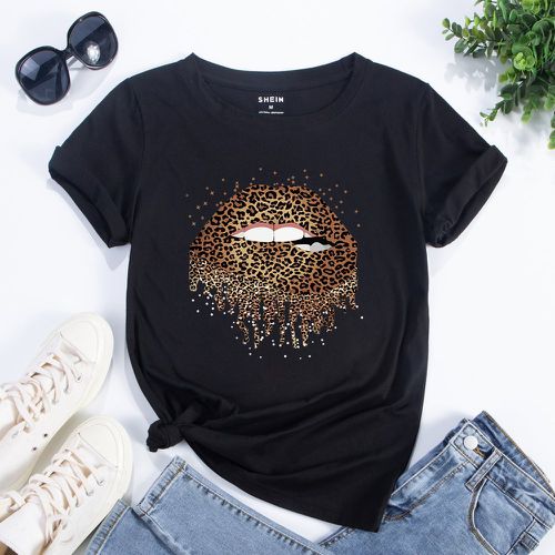 T-shirt à imprimé léopard et lèvre - SHEIN - Modalova