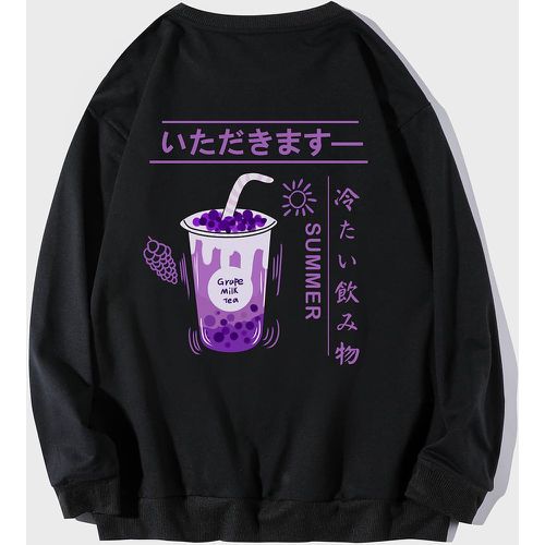 Sweat-shirt avec motif caractère japonais & thé aux perles à imprimé - SHEIN - Modalova