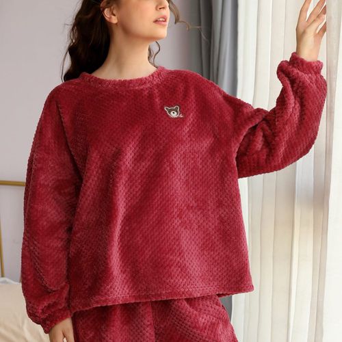 Haut de pyjama en flanelle à applique ours - SHEIN - Modalova