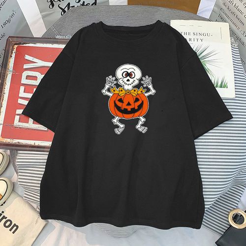 T-shirt à imprimé halloween col rond - SHEIN - Modalova