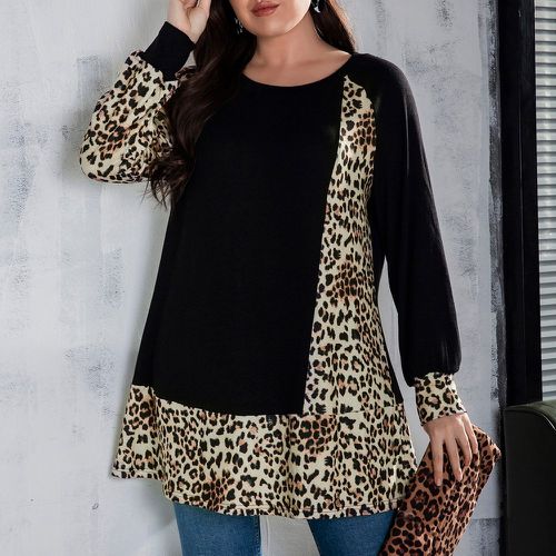 Sweat-shirt léopard à blocs de couleurs manches raglan à volants - SHEIN - Modalova