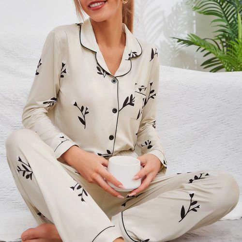 Ensemble de pyjama à imprimé plante à liseré contrastant - SHEIN - Modalova