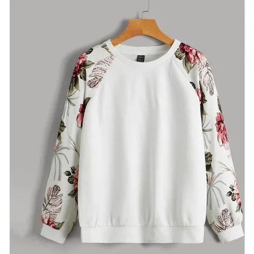 Sweat-shirt à imprimé floral à manches raglan - SHEIN - Modalova