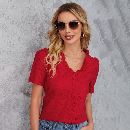 Top avec broderie anglaise et plis - SHEIN - Modalova