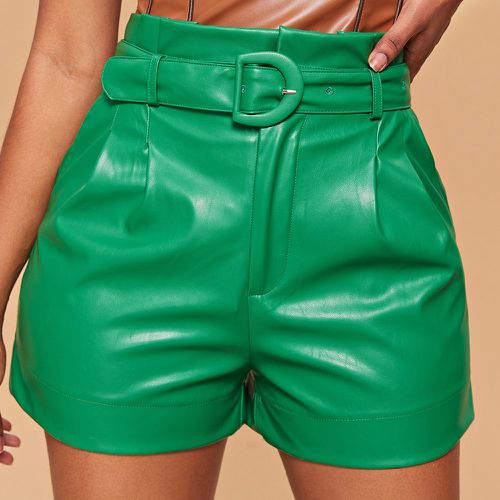 Short à poche en cuir PU avec ceinture - SHEIN - Modalova