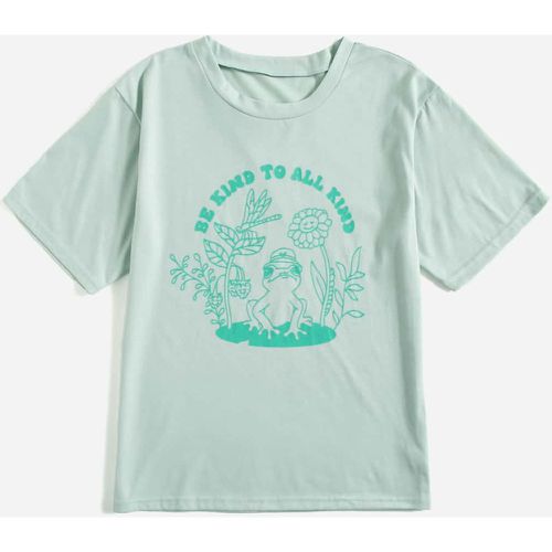 T-shirt à imprimé plante slogan et grenouille - SHEIN - Modalova
