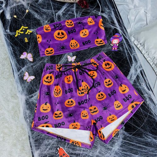 Ensemble de pyjama top bandeau halloween citrouille à lettres & Short - SHEIN - Modalova