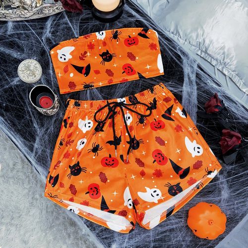 Ensemble de pyjama top bandeau à imprimé halloween & Short à nœud - SHEIN - Modalova