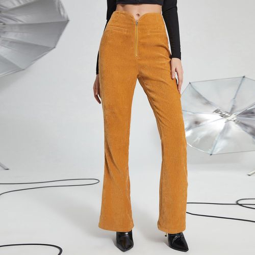 Pantalon évasé zippé en velours côtelé - SHEIN - Modalova