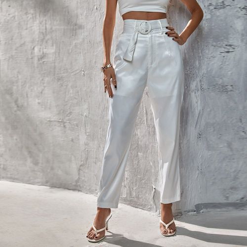 Pantalon taille haute à boucle ceinturé en satin - SHEIN - Modalova