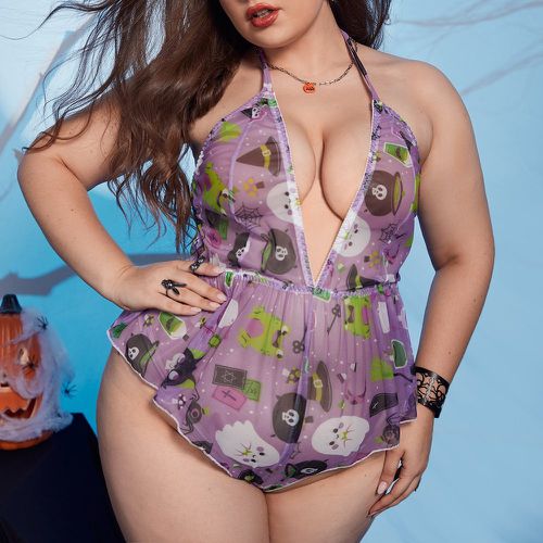 Body de lingerie à imprimé halloween à tulle plongeant - SHEIN - Modalova