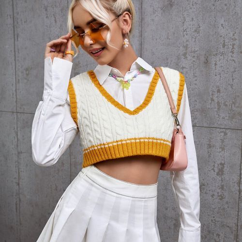 Pull sans manches court à blocs de couleurs en tricot torsadé (sans blouse) - SHEIN - Modalova
