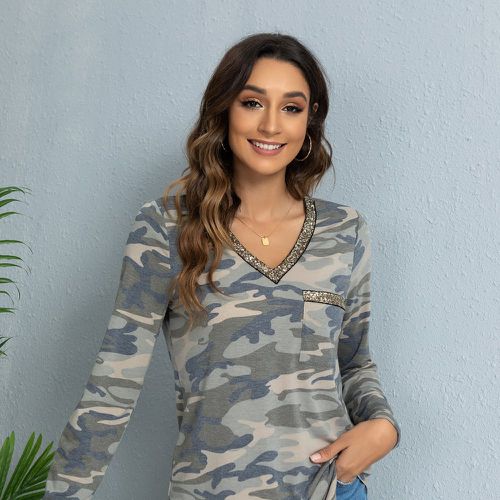 T-shirt à imprimé camouflage à paillettes - SHEIN - Modalova