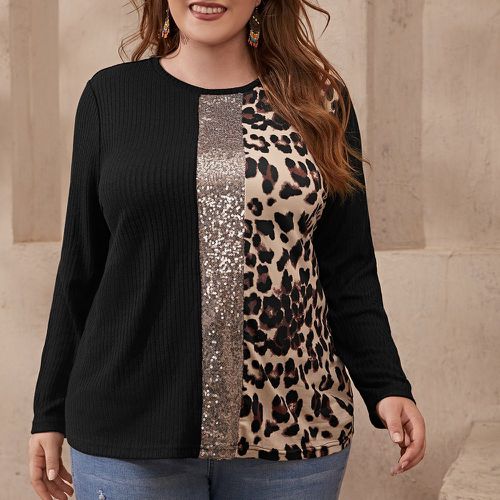 T-shirt contrastant à paillettes à léopard - SHEIN - Modalova