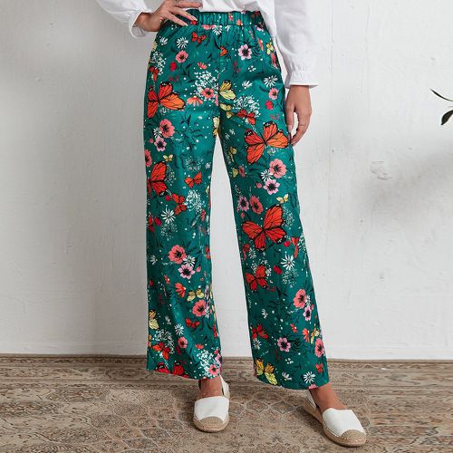 Pantalon taille élastique à imprimé papillon et floral - SHEIN - Modalova