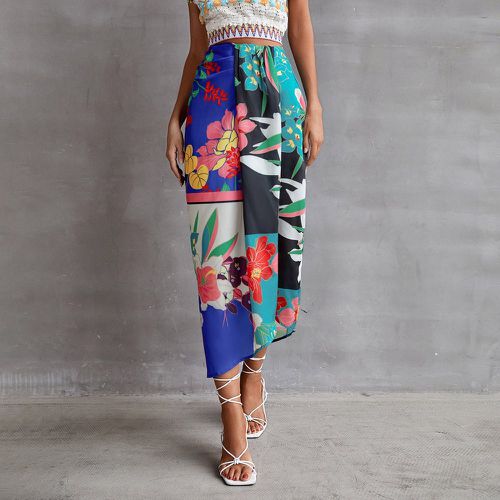 Jupe portefeuille taille haute à imprimé floral à blocs de couleurs - SHEIN - Modalova